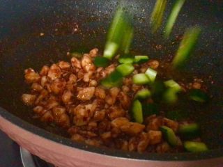 16、海鲜酱爆鸡丁,倒入黄瓜丁