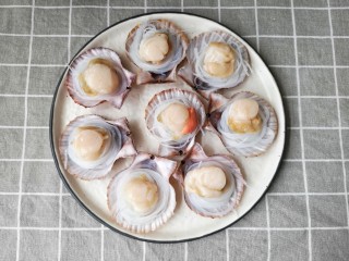 9、蒜蓉粉丝蒸扇贝,放上扇贝肉。