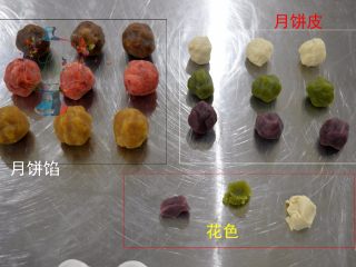 2、好看好玩又好做的颜值担当——桃山皮月饼,大家看一下，想要皮薄馅儿大，就按照皮15g/个 馅儿 35g/个来分。如果担心第一次做包不好可以 皮20g/ 馅儿 30g。