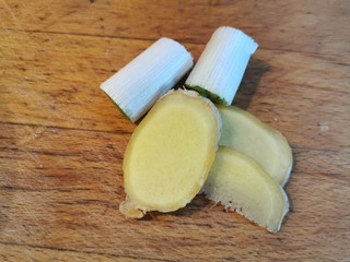 10、炸酱面~自制手擀面版,葱姜切大块,炸好酱以后容易挑出去