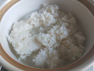 2、广式煲仔饭,倒入适量水。