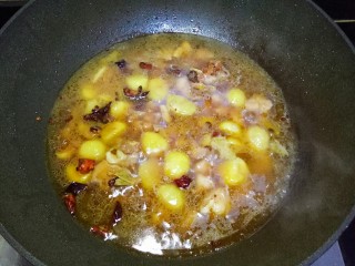 16、栗子烧鸡,放适量热水没过鸡肉和板栗