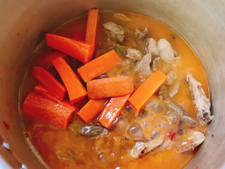 15、红烧鸭肉,放入胡萝卜条