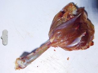 4、海贼王路飞棒骨肉,将剪好后的肉翻过来，形成一个空花苞的形状