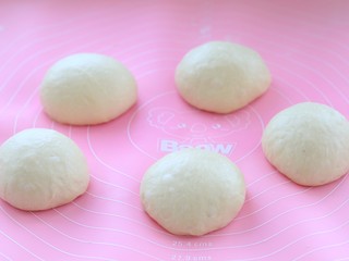 6、芝士肉排汉堡,分成均匀的五份揉匀，覆盖保鲜膜松弛20分钟