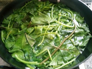 3、红薯叶馒头,烧开水烫一下水捞出在放回水池凉水过凉。