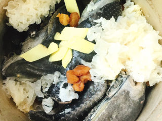 5、银耳元肉乌鸡汤,焯水后的乌鸡冲洗干净，放入所有配料