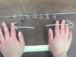 6、专业版芹皇烧卖,搓条:滚动剂条用力均匀,双手向外延伸展开