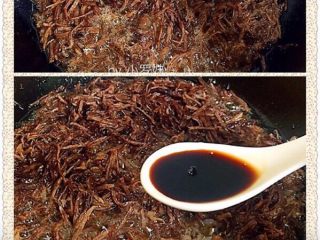 11、麻辣牛肉丝,牛肉丝炸金黄色后，放入老姜，添加一勺料酒，生抽4勺。