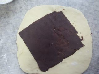 5、大理石纹豆沙吐司,5.冻好的面团取出擀成正方形，把豆沙馅放在上面，如上图所示