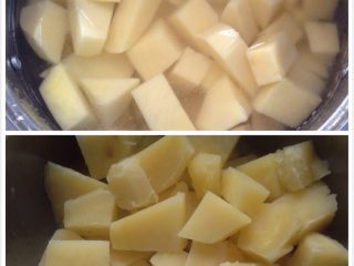 1、土豆泥（三味道）,大土豆一个，洗净去皮，切块煮软，加适量盐巴。
