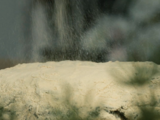 8、【青麻糍】清明节的仪式感,打好的糯米团放在洒满松花粉的案板上;