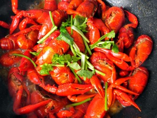 15、香辣小龙虾,大火收汁,撒上香菜。