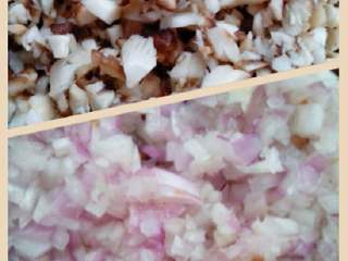 2、胡萝卜香菇圆子,洋葱香菇切末