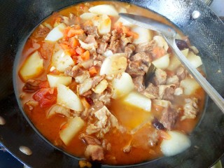 21、一锅炖  番茄萝卜炖牛腩,萝卜熟了，放味精，可以出锅啦！