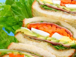 12、牛油果鸡蛋火腿三明治,尽情享用吧。