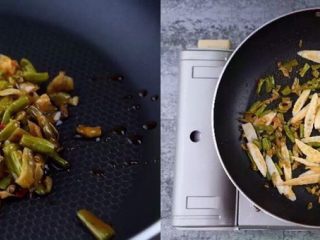 7、何必浪荡街头，在家也能嗦一碗粉,热锅起油，倒入酸豆角和酸笋爆炒