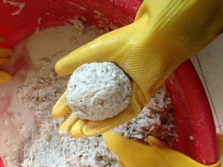 9、潮汕冬至过年美食之【菜头圆】, 用手抓一些揉捏成球状。