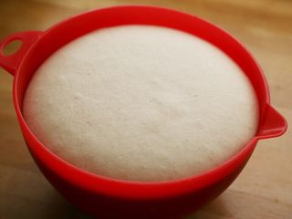 6、先煎后烤披萨,10.面团像这样就发好了。