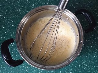 3、蓝莓果酱冰淇淋,用蛋抽搅拌至白糖融化