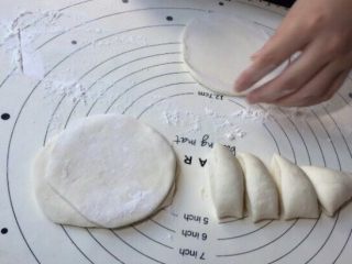 14、福袋黄金饭,擀成饺子大小的面皮，这里的大小不一没关系，到最后我们还要整形的！