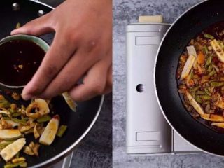 8、何必浪荡街头,在家也能嗦一碗粉,加入红油辣椒,翻炒入味