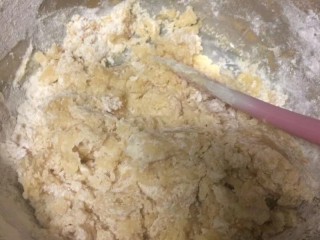 5、金秋玫瑰五仁月饼,翻拌成这样后用手把面团揉在一起就可以了，不用像蒸馒头似的揉很久