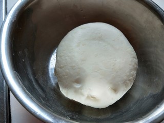 2、麻油芝麻驴肉火烧,加适量水合成面团，为了发酵快，放入温锅中，很快就发起了。