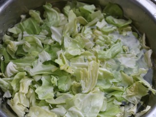 2、≈干锅手撕包菜≈,把包菜撕成小片，洗净