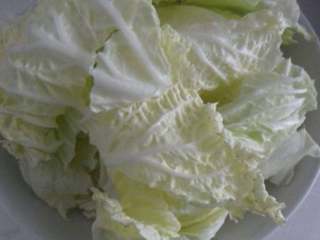 4、自制鸳鸯火锅,白菜叶洗干净撕成小块。