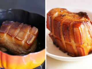 3、蜜烤蒜香五花肉,将五花肉取出,晾干约10分钟。