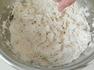 1、棒棒狗,面粉加入酵母和水后，揉成絮状。