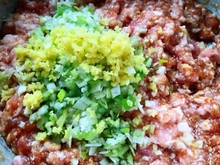 1、冬至美食+韭菜猪肉锅贴,新鲜的猪肉馅倒入一品鲜酱油、蚝油、香油、放入葱、姜末拌匀煨至20分钟入味