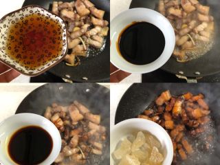 4、秘制红烧肉-“米饭杀手”,加料酒、生抽、老抽、冰糖，炒匀