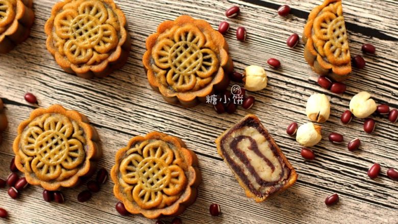 斑纹豆沙莲蓉月饼自制红豆沙白莲蓉