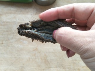 2、海参蒸蛋,把海参肚子煎开，这时会看到头部一个白色的牙嘴。