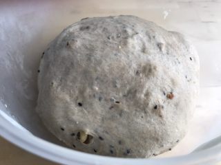 7、免揉黑糖干果软欧包,到点后取出面团回温30分钟