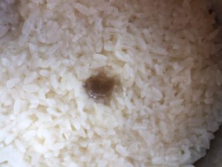 14、自酿甜酒（酸奶机版）,48小时开盖，成功了。判断依据为：中间小洞有明显液体溢出，闻到的是淡淡的的酒香味不是酸味，整个饭团微微上浮并脱离了盆壁