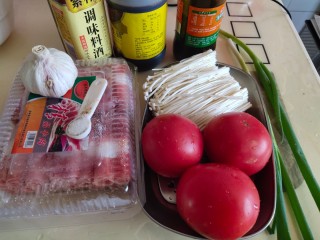 1、酸汤肥牛金针菇,准备原料