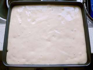 15、补血益气养颜佳品—红糖红枣戚风蛋糕,倒入铺了油纸的烤盘中，用力震几下