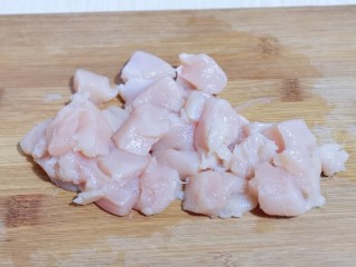 2、简单自制零食 无油版低脂劲爆鸡米花,再切小块！(鸡块大小可以根据个人喜欢)
