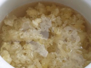 9、养颜银耳羹,加入没过食材的清水（水量可根据自己喜爱的浓稠度调整）
