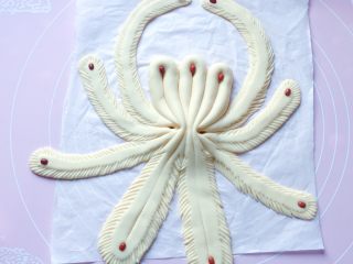 11、漂亮花馍,如图：每条边上都放一粒红豆作装饰。