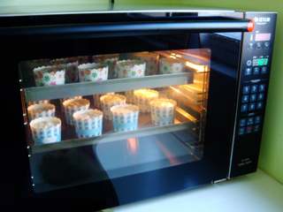 14、红枣葡萄干蛋糕杯,热风炉提前预热，热风功能：140度，烘烤40分钟。