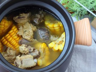 9、玉米排骨汤,关火之前放入两勺食盐即可。