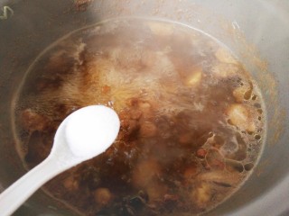 10、红焖羊肉,大火煮开，加食盐，盖锅盖儿，中小火焖煮俩小时。