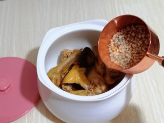 5、补气血薏米红枣鸡汤,再加入泡好的薏米！