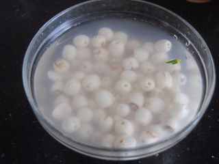 2、莲子炖牛排,用水浸泡过夜