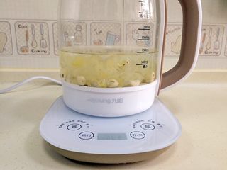 8、银耳莲子百合汤,然后盖上壶盖。