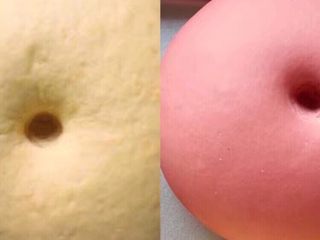 5、双色花馒头,这是发酵好的样子，体积2倍大，手指戳一个洞，洞口，不回缩不变形。